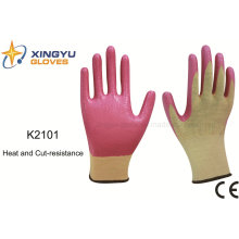13G fibra de meta-aramida nitrilo revestido de calor y cortar resistencia guante de trabajo de seguridad (k2101)